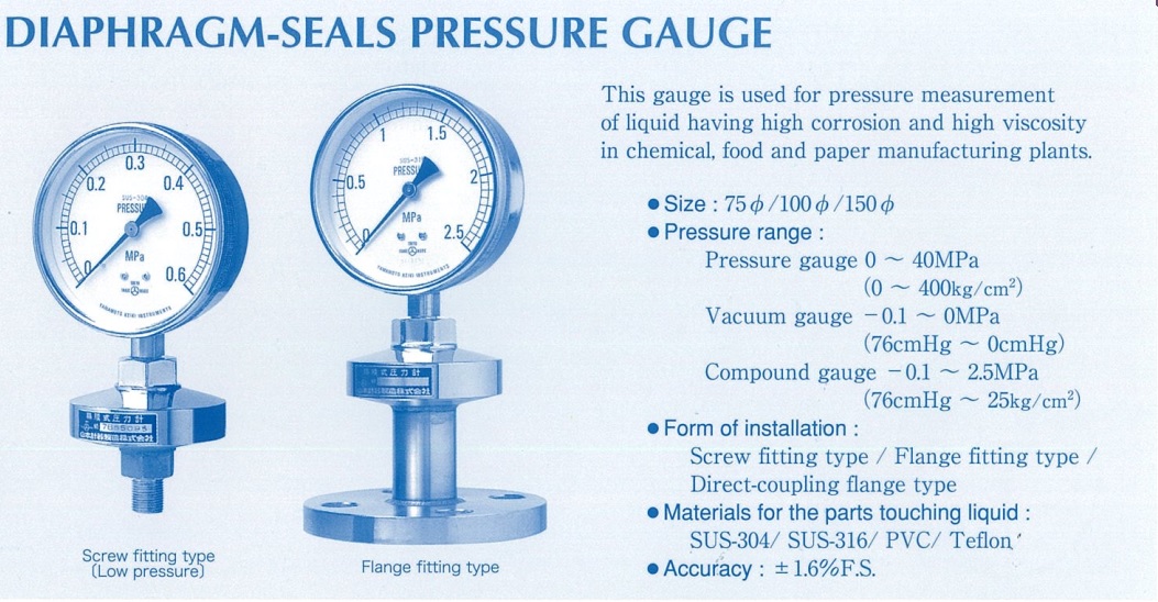 Yamamoto Diaphragm Seal Pressure Gauge